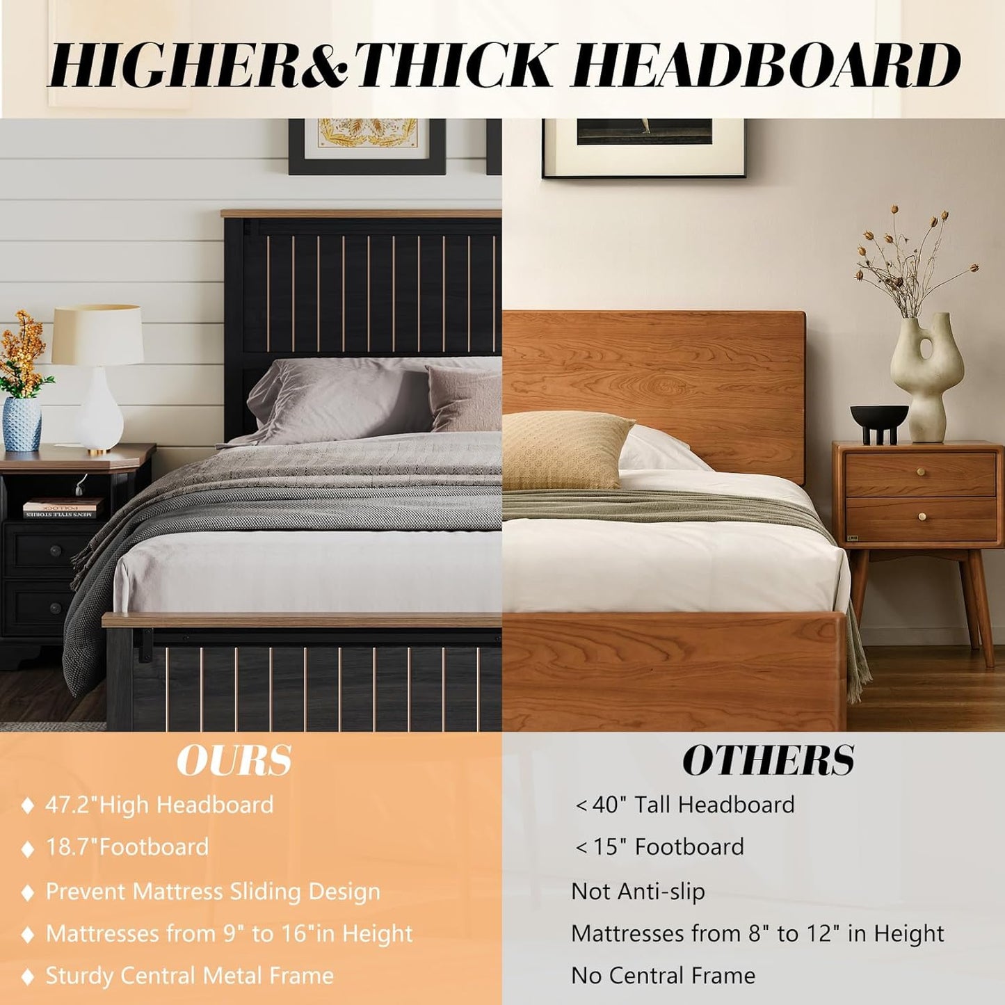 Farmhouse Queen Size Bed Frame with Sliding Barn Door, Wooden Rustic Platform Bed Frame with 47" Tall Headboard, Noise-Free, Solid Wood Slats & Metal Support, No Box Spring Needed, Dark Grey