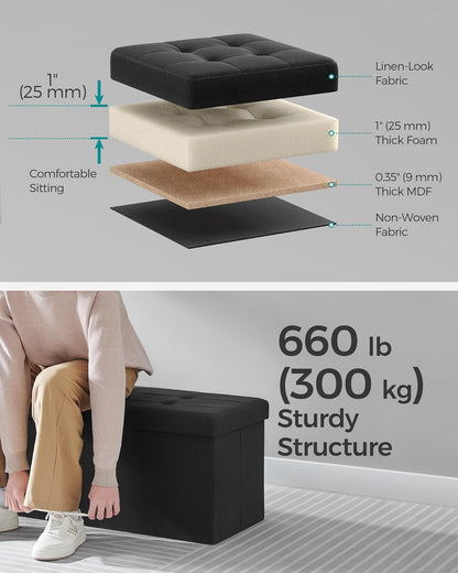 Mazie Collection - 43 Inches Storage Ottoman, Foldable Storage Bench with Flipping Lid, 660 Lb Load Capacity, for Entryway, Living Room, Bedroom, Ink Black ULSF076B01