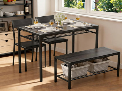 Kitchen Table and 2 Chairs for 4 with Bench, 4 Piece Dining Table Set for Small Space, Apartment