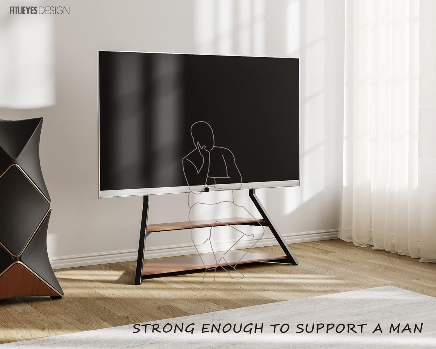 Design Large TV Floor Stand for 75 77 85 86 90 100 Inch Tvs, Heavy Duty TV Stand Mount with Large Wood Entertainment Shelf, Modern Living Room Television Stands, up to 187 Lbs, Eiffel Series