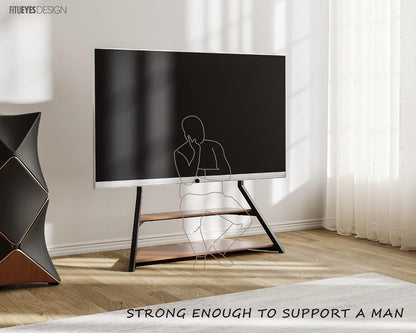 Design Large TV Floor Stand for 75 77 85 86 90 100 Inch Tvs, Heavy Duty TV Stand Mount with Large Wood Entertainment Shelf, Modern Living Room Television Stands, up to 187 Lbs, Eiffel Series