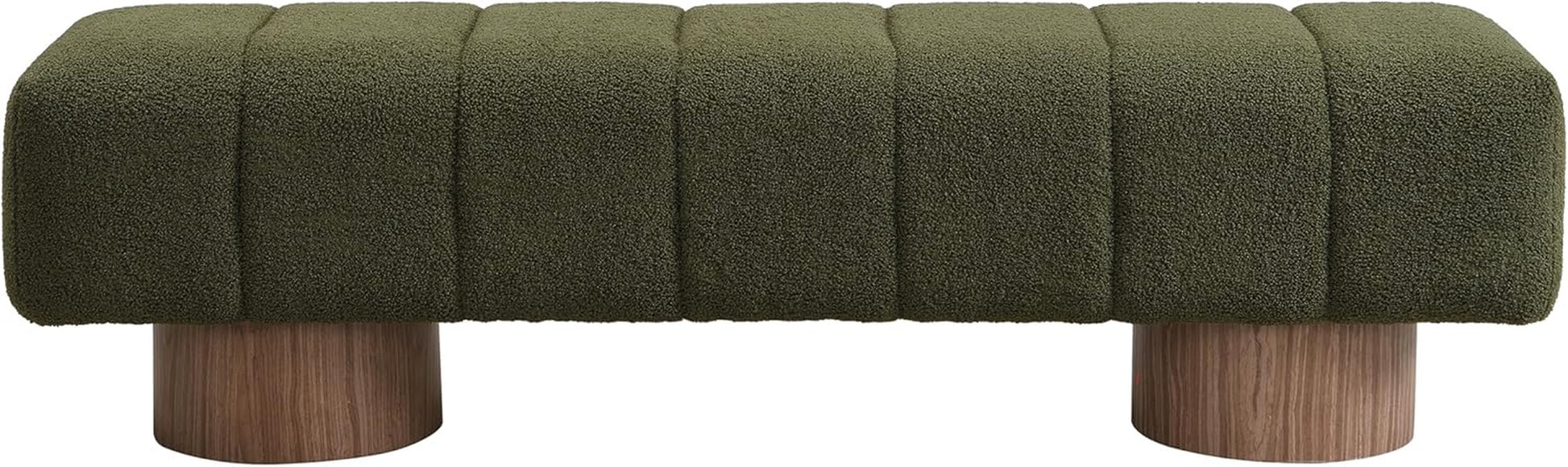 Upholstered Dining Bench, End of Bed Entryway Bench Ottoman for Bedroom Living Room, Dining Room, Green Boucle Fabric Stool Top Wood Leg, 300 LBS Weight Capacity, No-Assembly, Green