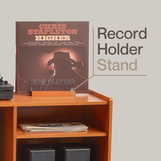 Record Player Stand with Vinyl Storage – Turntable Table with Shelves and Backboard – Walnut Wood Frame Vinyl Record Storage with Headphone Hook – Compact Audio Stand with Stabilizers