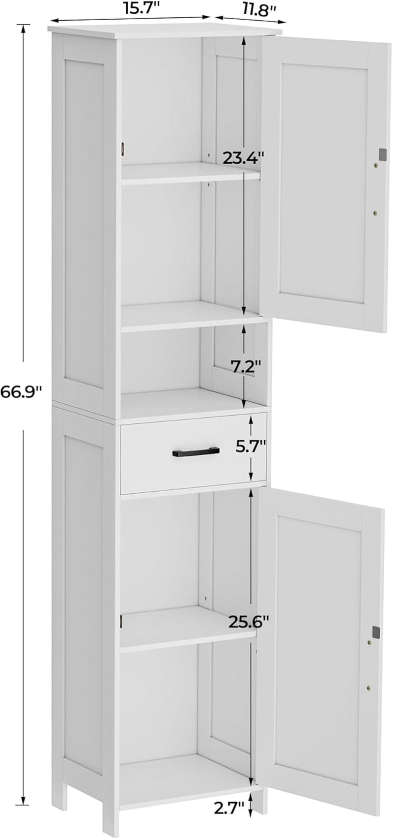 67" H Tall Bathroom Storage Cabinet with 2 Barn Doors and 1 Drawer, Narrow Storage Unit, Adjustable Shelves, Floor Cabinet for Bathroom, Living Room, Entryway, Kitchen, White, (15.7" W)