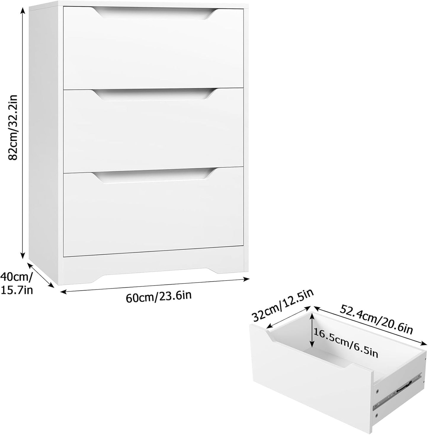 Modern 3 Drawer Dresser, Wood Chest of Drawers with Storage, Tall Nightstand with Cut-Out Handles, Side End Table, Accent Storage Cabinet for Living Room, Entryway, White