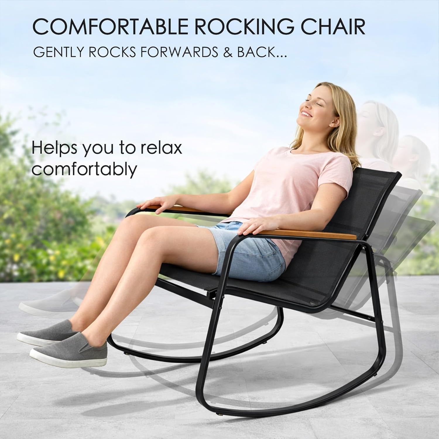 4-Piece Outdoor Patio Furniture Set with Textilene Chairs, Metal Conversation Set, Tempered Glass Coffee Table, Powder-Coated Steel Frame for Garden, Poolside, Backyard Black