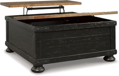 Valebeck Lift Top Coffee Table, Storage, Split-Top Design, Wood, 36" W X 36" D X 18" H, 2-Tone Distressed Brown & Black Finish