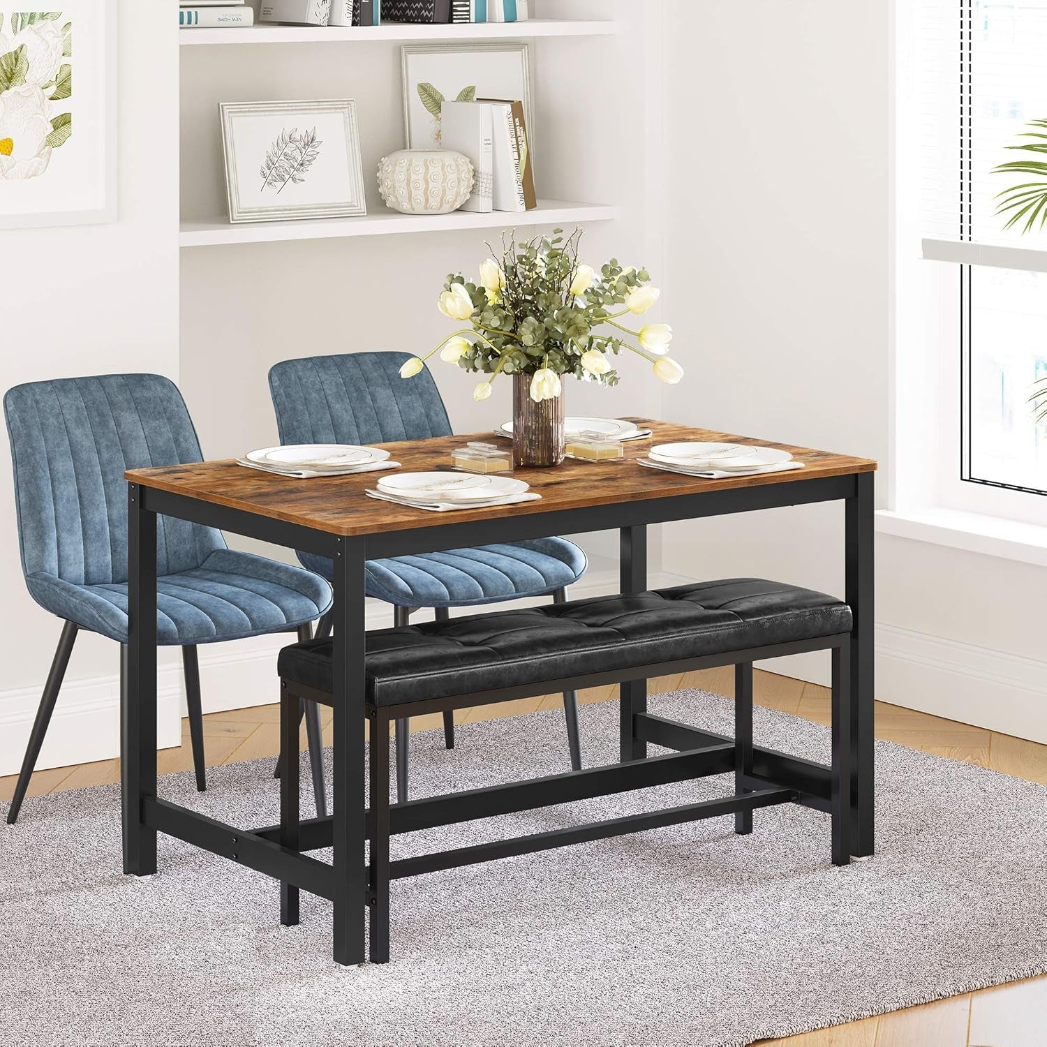 Dining Table, Square Office Desk with Storage Compartment, Industrial, 31.5 X 31.5 X 30.7 Inches,Brown