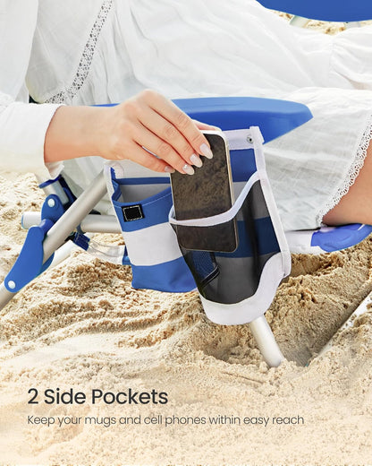 Portable Backpack Beach Chair, 331 Lb Capacity, 4 Angles Adjustable Backrest, 2 Side Pockets, Towel Bar, Blue and White UGCB62BU