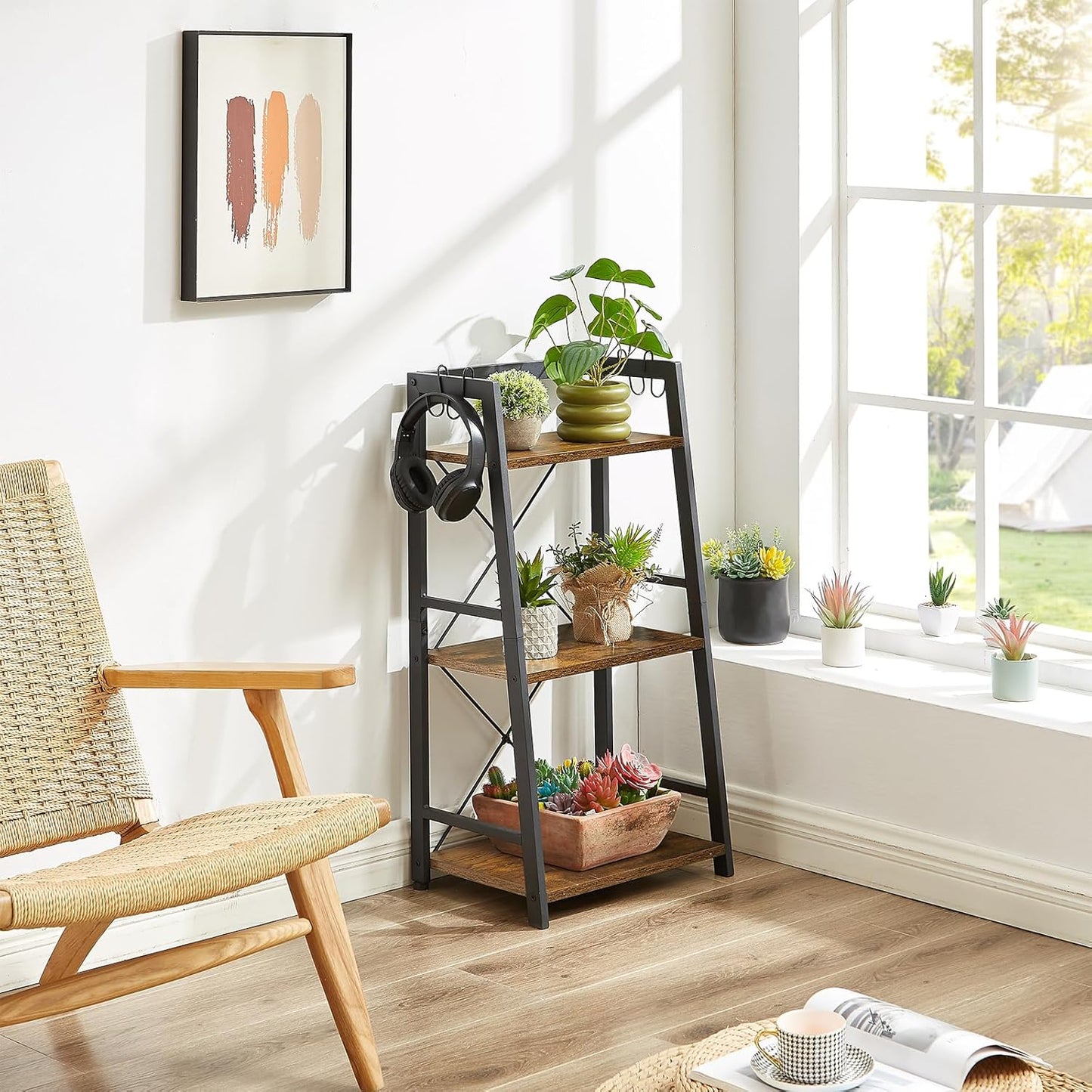 3-Tier Bathroom Ladder Shelf, Standing Tower Shelf Bookcase Freestanding Tower for Living Room Home and Office