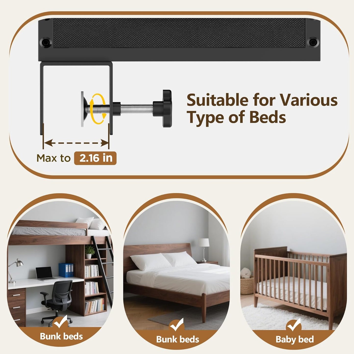 2 Tier Dorm Bed Shelf, Bedside Shelf for Dorm Top Bunk, Nightstand Bedside Table Tray with Fabric Drawer & Storage Box, Bunk Bed Shelf Bedside Tray with Cable Management for Dormitory