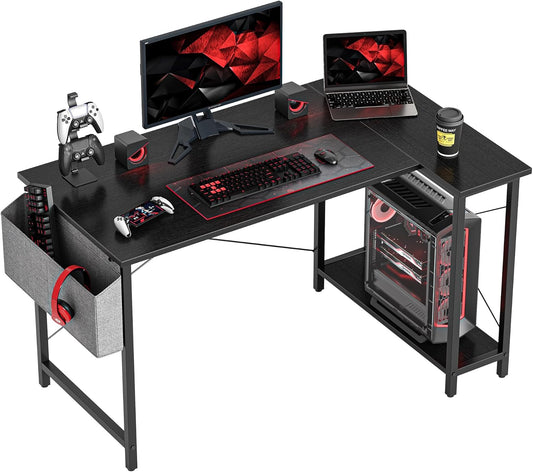 L Shaped Desk, 40 Inch Computer Desk with Reversible Storage Shelves Home Office Corner Desk Study Writing Table, Black