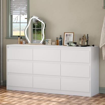 Modern 9 Large Storage Drawers Dresser for Clothes Organizer, White Modern Chest of Drawers for Closet,63" Long Drawer Organizer Cabinet for Bedroom,Living Room,Entryway,Hallway