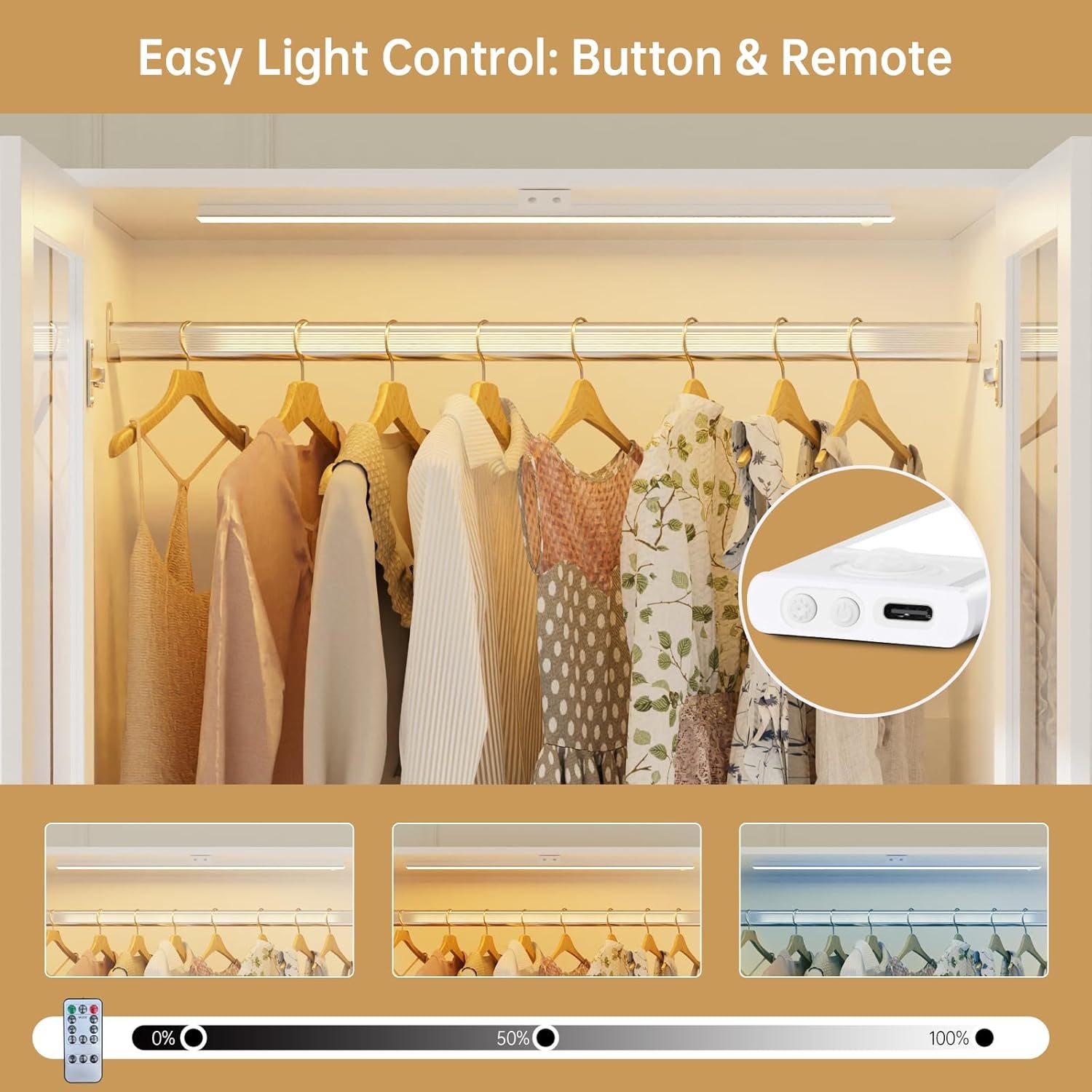 75" Tall Armoire Wardrobe Closet with Drawers & Lights, Clothing Storage Cabinet with 2 Glass Doors & Hanging Rod, Wooden Armoire Storage Cabinet for Bedroom