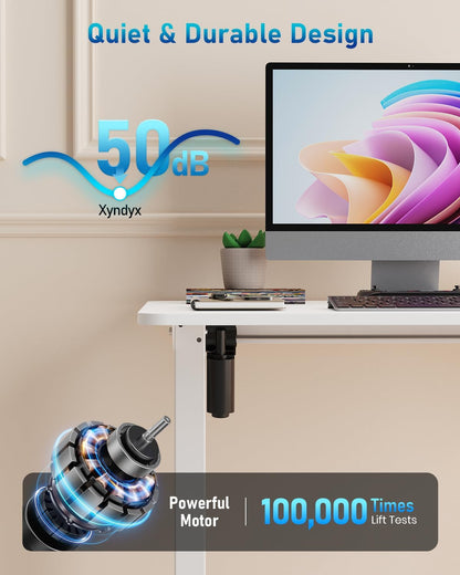 Small Height Adjustable Electric Standing Desk, 31.5" X 23.6" Sit Stand up Desk with Splice Board, Ergonomic Rising Computer Home Office Desk Table with Memory Preset, White Frame/White Top