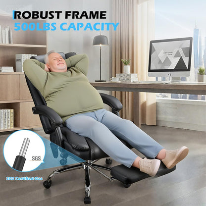 Massage Office Chair with Foot Rest,6 Points Vibration and Heat Ergonomic Executive Desk Chair for Heavy People,500Lbs Big and Tall Office Chairs with Reclining High Back for Home Office