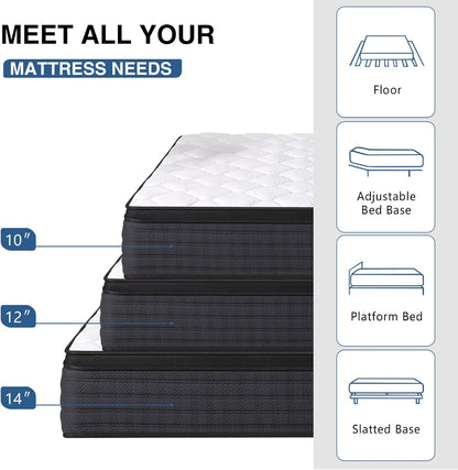 Twin Size Mattress, 10 Inches Hybrid Memory Foam Twin Mattress in a Box, Pressure Relief, Medium Firm, Certipur-Us