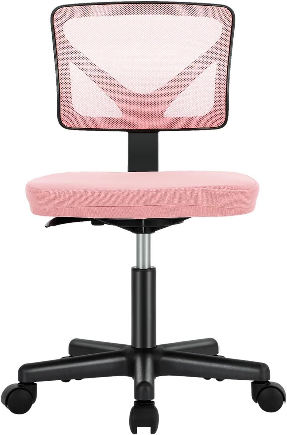Office Computer Desk Chair, Ergonomic Low-Back Mesh Rolling Work Swivel Chairs with Wheels, Armless Comfortable Seat Lumbar Support for Home, Bedroom, Study, Student, Adults, Pink
