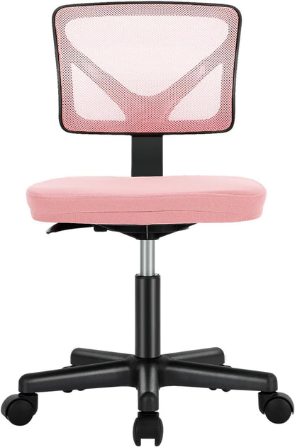 Office Computer Desk Chair, Ergonomic Low-Back Mesh Rolling Work Swivel Chairs with Wheels, Armless Comfortable Seat Lumbar Support for Home, Bedroom, Study, Student, Adults, Pink