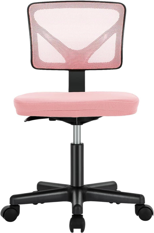 Office Computer Desk Chair, Ergonomic Low-Back Mesh Rolling Work Swivel Chairs with Wheels, Armless Comfortable Seat Lumbar Support for Home, Bedroom, Study, Student, Adults, Pink
