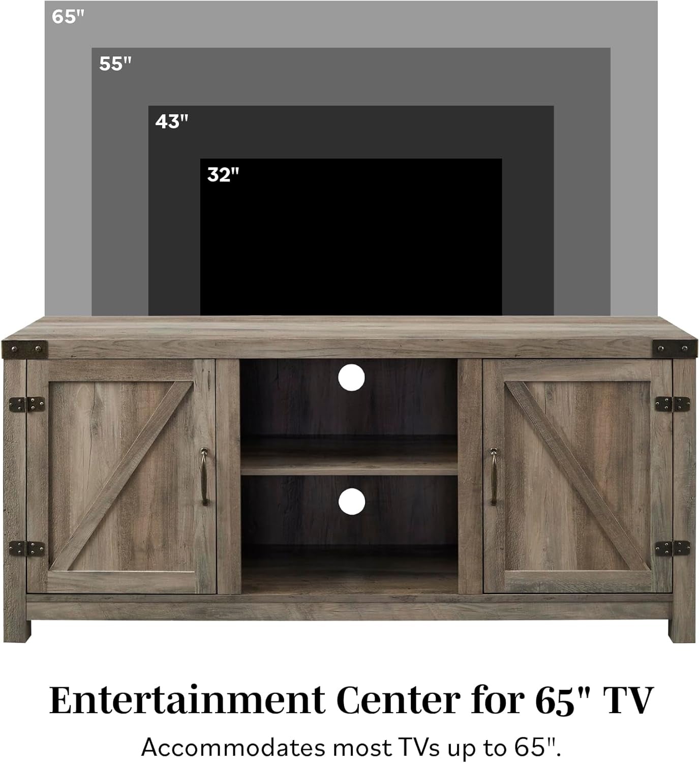 Georgetown Modern Farmhouse Double Barn Door TV Stand for Tvs up to 65 Inches, 58 Inch, Rustic Oak