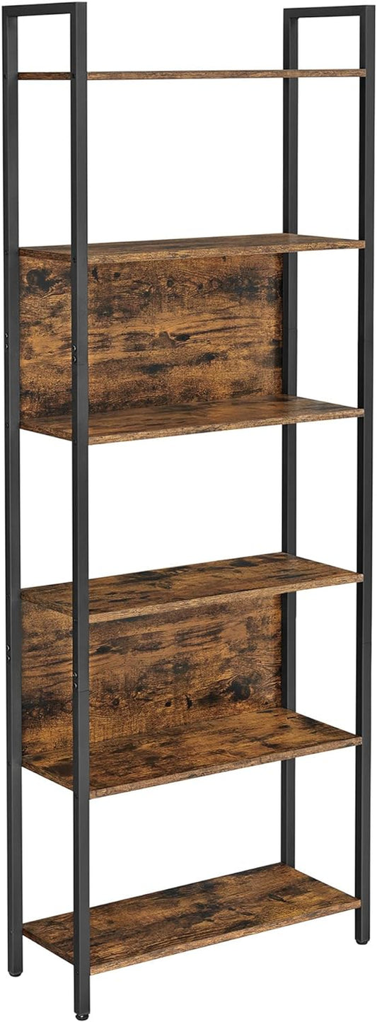 6-Tier Bookshelf, Book Shelf, Industrial Bookcase, with Steel Frame, for Living Room, Home Office, Bedroom, 9.4 X 23.6 X 73.2 Inches, Rustic Brown and Black ULLS113B01