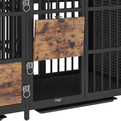 Large Dog Crate Furniture, 63 Inch Heavy Duty Double Dog Crate with Divider, Extra Large Dog Kennel Furniture with Removable Trays for Medium Large Dogs