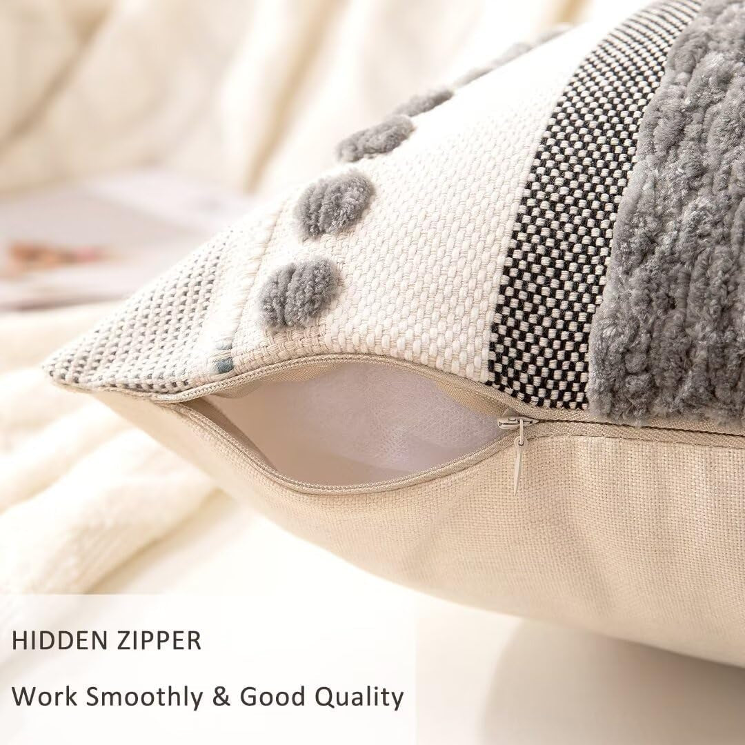 Boho Throw Pillow Covers 18X18 Set of 2 Farmhouse Decorative Cushion Case Striped Square Pillows Cover Chenille Pillow Cases Accent Neutral Pillowcase for Sofa Couch Bed,Gray