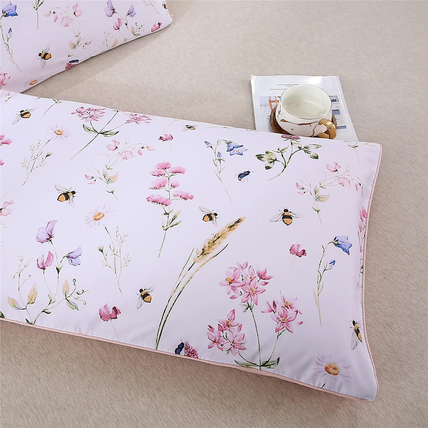 100% Cotton Pillowcases Set of 2 Flowers Pattern Bed Pillow Covers Envelope Closure End Pillow Encasement (Standard,Color-10)