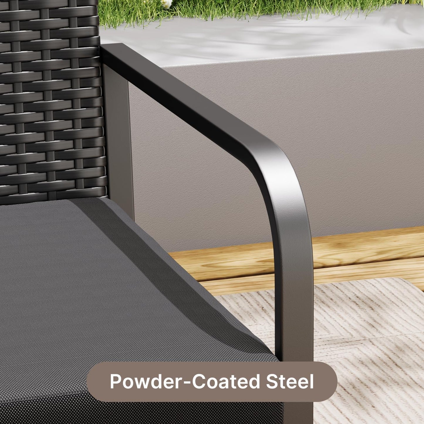 Black Wicker Furniture with Glass Coffee Table, 4 Piece Patio Furniture Set, Outdoor Rattan Conversation Set, for Backyard, Poolside, Porch, Lawn, Cushion-Black