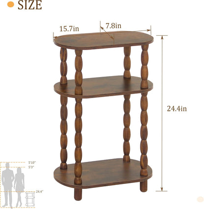 Small Narrow Side Table, 3-Tier Narrow End Table with Storage, Skinny Side Table Nightstand for Small Space, Bedrooms, Living Room (Rustic Brown)