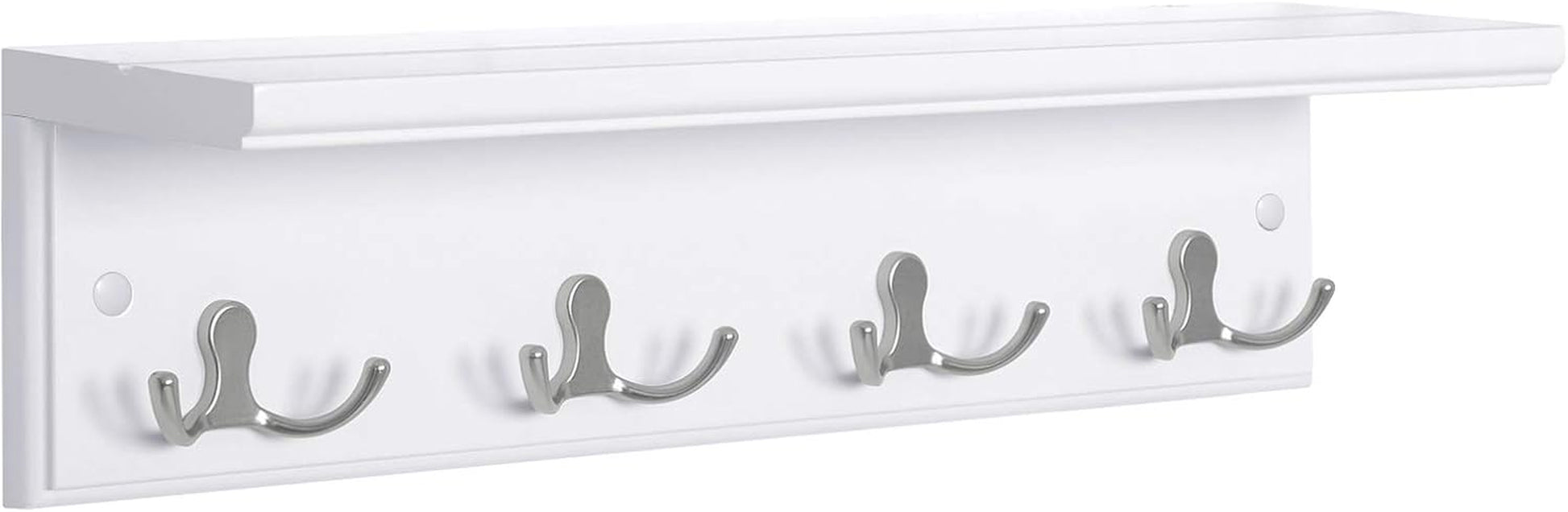 Entryway Hanging Coat Rack, Wall-Mounted Wooden Shelf, with 4 Double Hooks, Wall Floating Shelf, White ULHR42WT