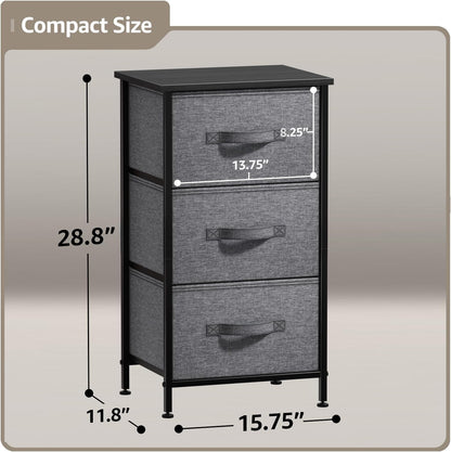 Nightstand with 3 Drawers - Bedside Furniture & Night Stand End Table Dresser with Steel Frame, Wood Top, Easy Pull Fabric Bins for Home, Bedroom Accessories, Office & Dorm