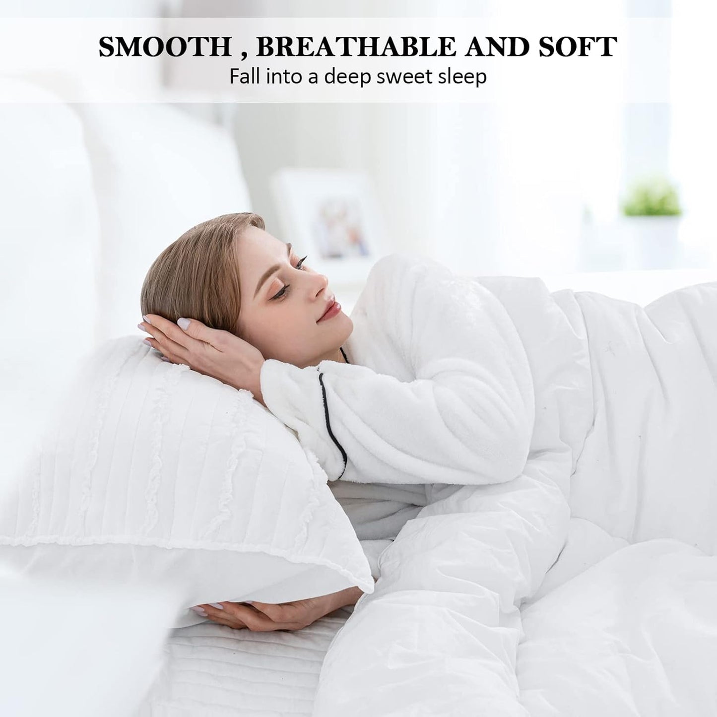 King Size Pillow Shams Set of 2, Ultra Soft Breathable 20 X 36 Inches Pillow Case Envelope Closure, Microfiber Farmhouse Bed Pillowcases for Easy Care, White
