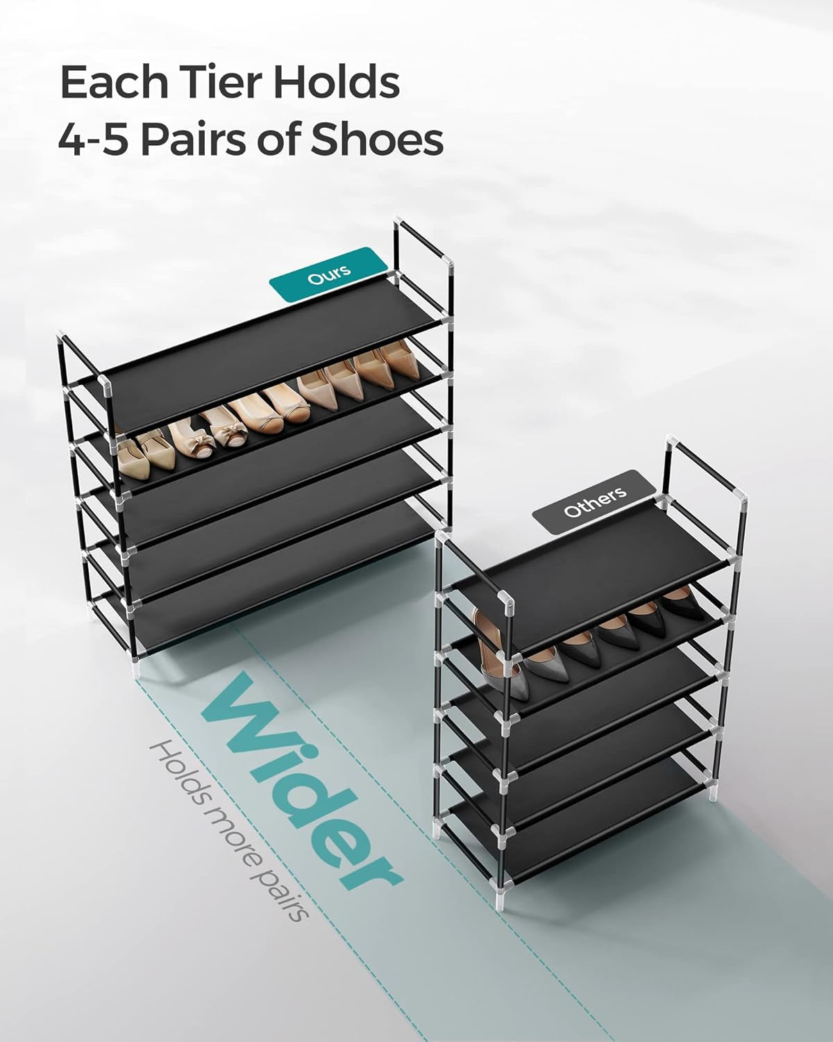 5-Tier Shoe Rack, Shoe Storage for Hallway Closet, Slim and Space-Saving, Metal Frame, Non-Woven Fabric Shelves, Black ULSH55H