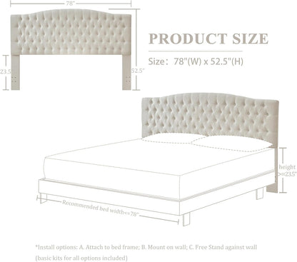 Linen Upholstered Headboard King/Cal King Size Latest Model Wall Mount, Bed Frame Mount, Featuring High-Density Sponge Padding, Luxury Texture Easy Assembly Comfort and Style-Ivory