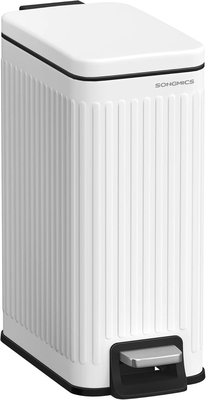 Bathroom Trash Can, 1.6-Gallon (6 L) Trash Bin with Lid, Slim for Small Spaces, Stainless Steel Garbage Can, Soft Close, White ULTB563W02