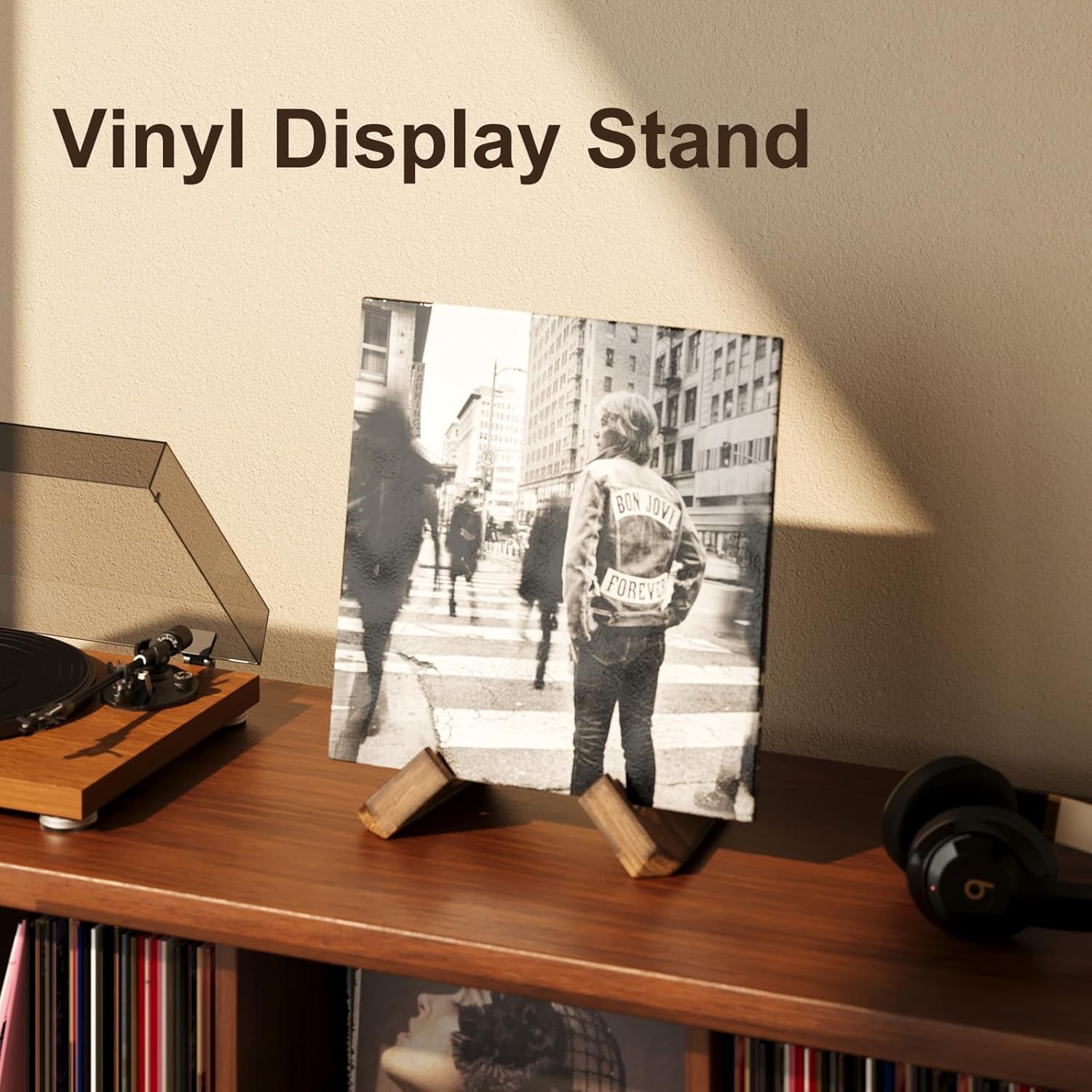 Now Playing Vinyl Record Stand, Single Wood Vinyl Record Display, 1 Second Assemble Now Spinning Stands, LP Player Accessories, Wooden Album Stand, Plate Holders for Displaying, Gifts for Record Lover