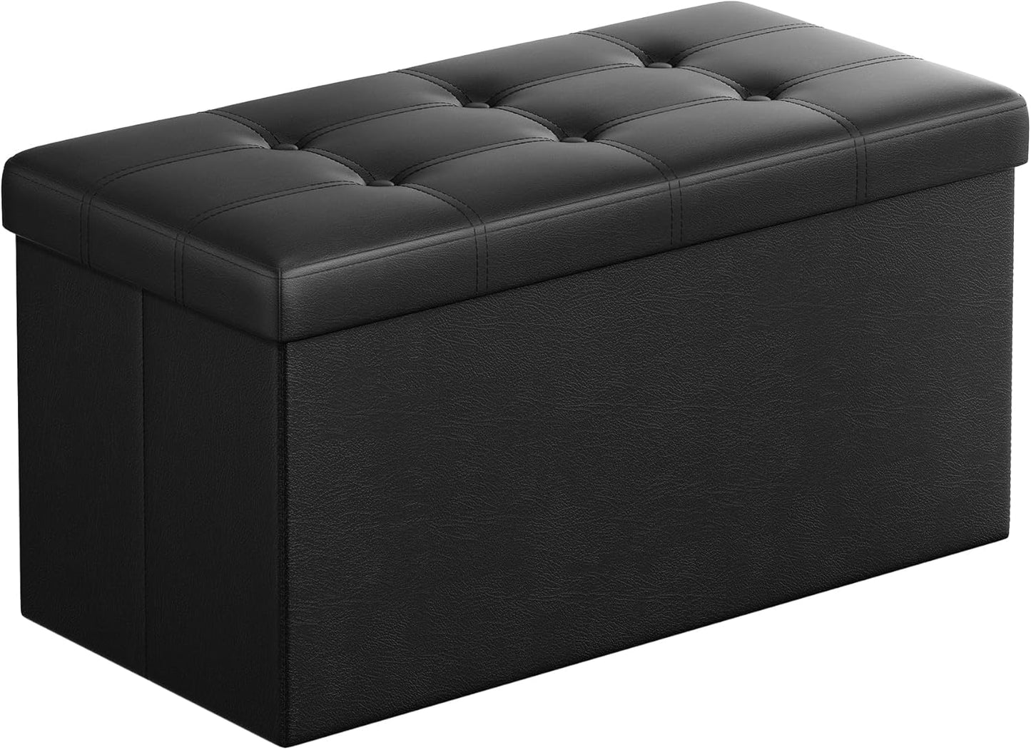 MAZIE Collection - 43 Inches Folding Storage Ottoman Bench, Ottoman with Storage, Foot Rest Stool, Load 660 Lb, for Living Room, Synthetic Leather, Black ULSF701