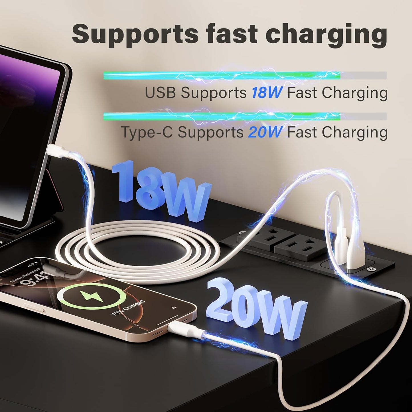 6 Drawer Dresser with Power Outlet, Modern Wooden Chest of Drawers, Multipurpose TV Stand & Closet for Bedroom, Living Room, Hallway (Black)