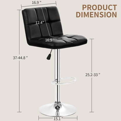 Bar Stools Set of 2, Adjustable PU Leather Swivel Barstools, Modern Counter Stools with Back and Footrest, Counter Height Barstools for Bar, Kitchen and Dining Room