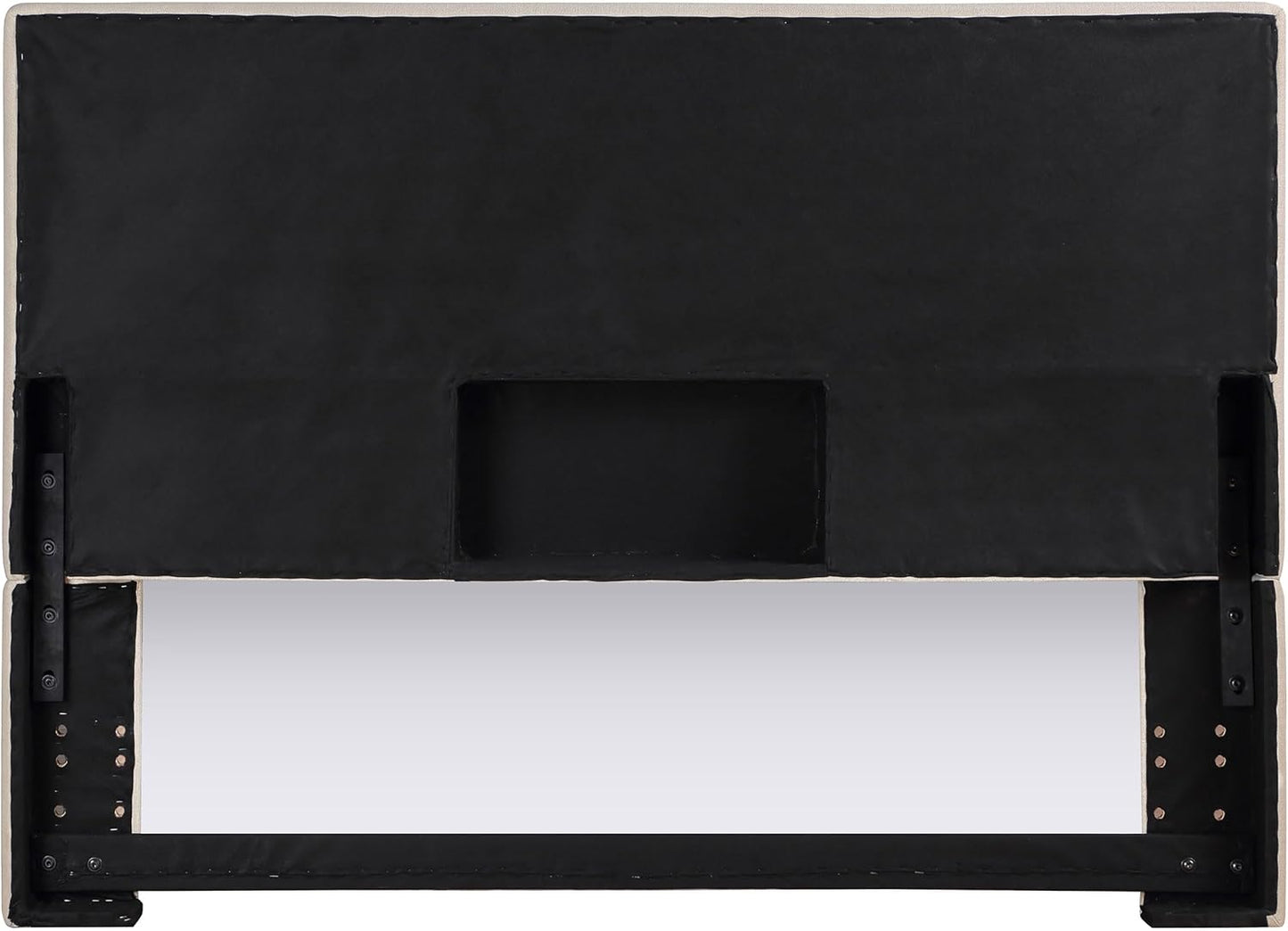 Home Furnishings - Kosmo - Pine Wood - Upholstered Panel Headboard with Self-Welt Details, Foam Padding and Transitional Style - Bedroom - Eastern/California King Size - Sand - 315993K