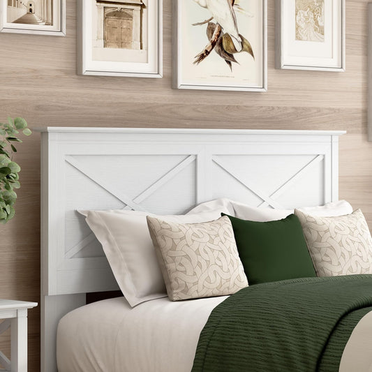 Full/Queen Headboard, Farmhouse X Design Head Board for Full or Queen Size Bed Frame, Frame and Mattress Not Included, Modern Bedroom Furniture, Key West Collection, Pure White Oak