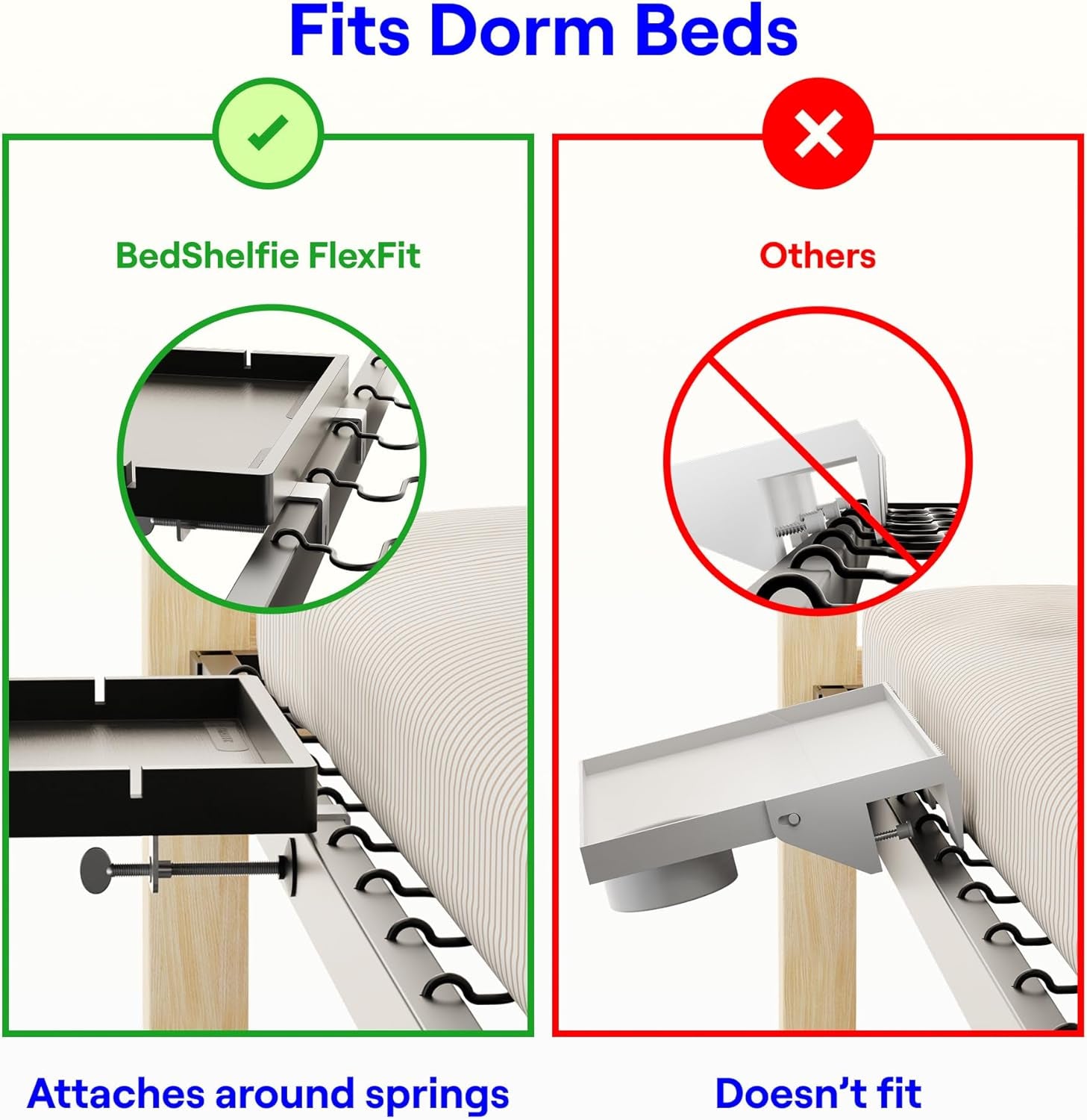 Bedside Shelf for Bunk Bed & Top Bunk, College Dorm Room Essentials, Loft Nightstand, Floating Bed Side Table Tray Storage, Dorm Room Decor by  - (Flexfit Model, Black)