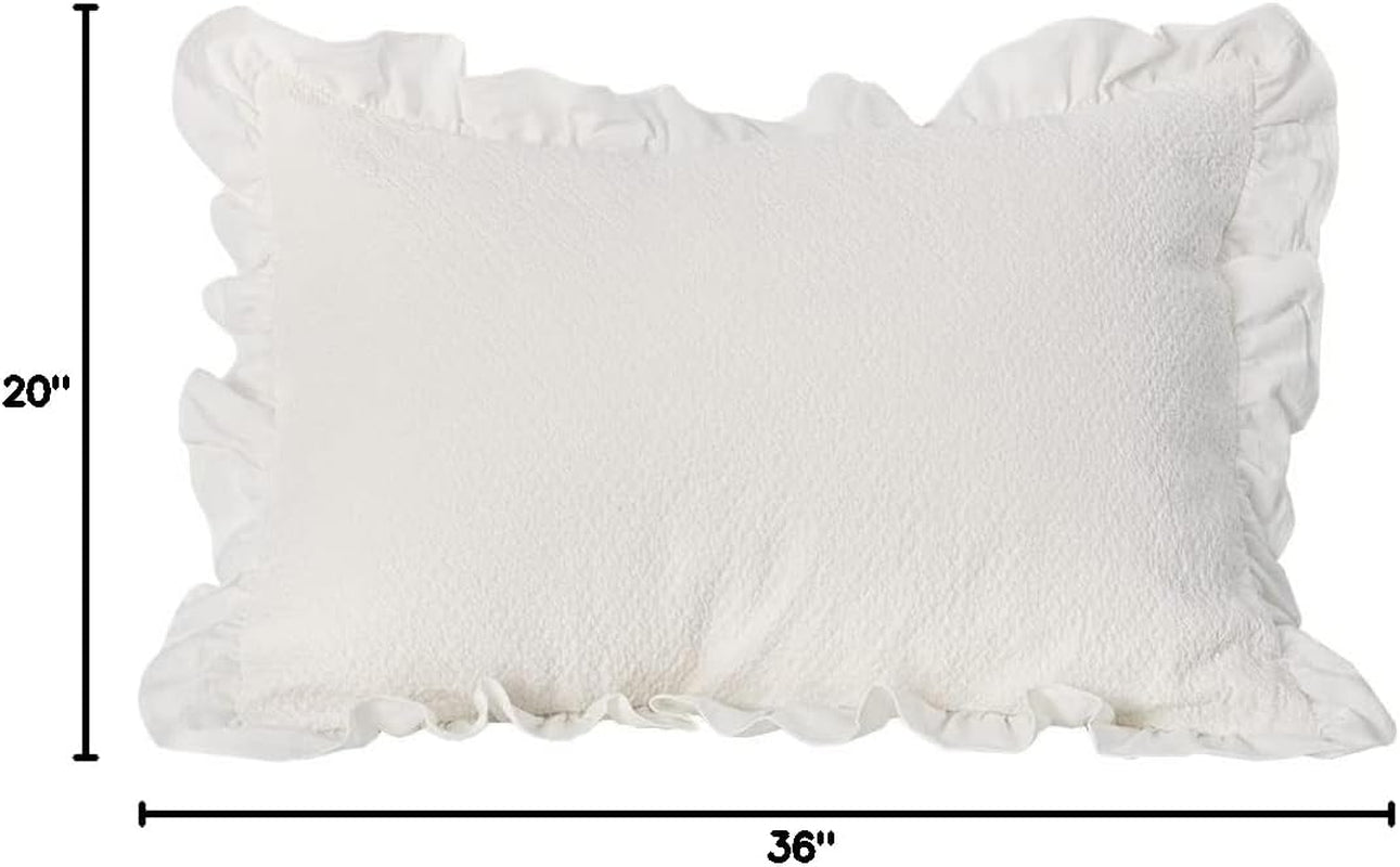 Pillow Shams Set of 2 Pure Cotton Champray Ruffled Edge,Thick and Solid Washed Dobby Heavy Fabric King 20X36 Inches