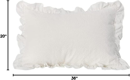 Pillow Shams Set of 2 Pure Cotton Champray Ruffled Edge,Thick and Solid Washed Dobby Heavy Fabric King 20X36 Inches