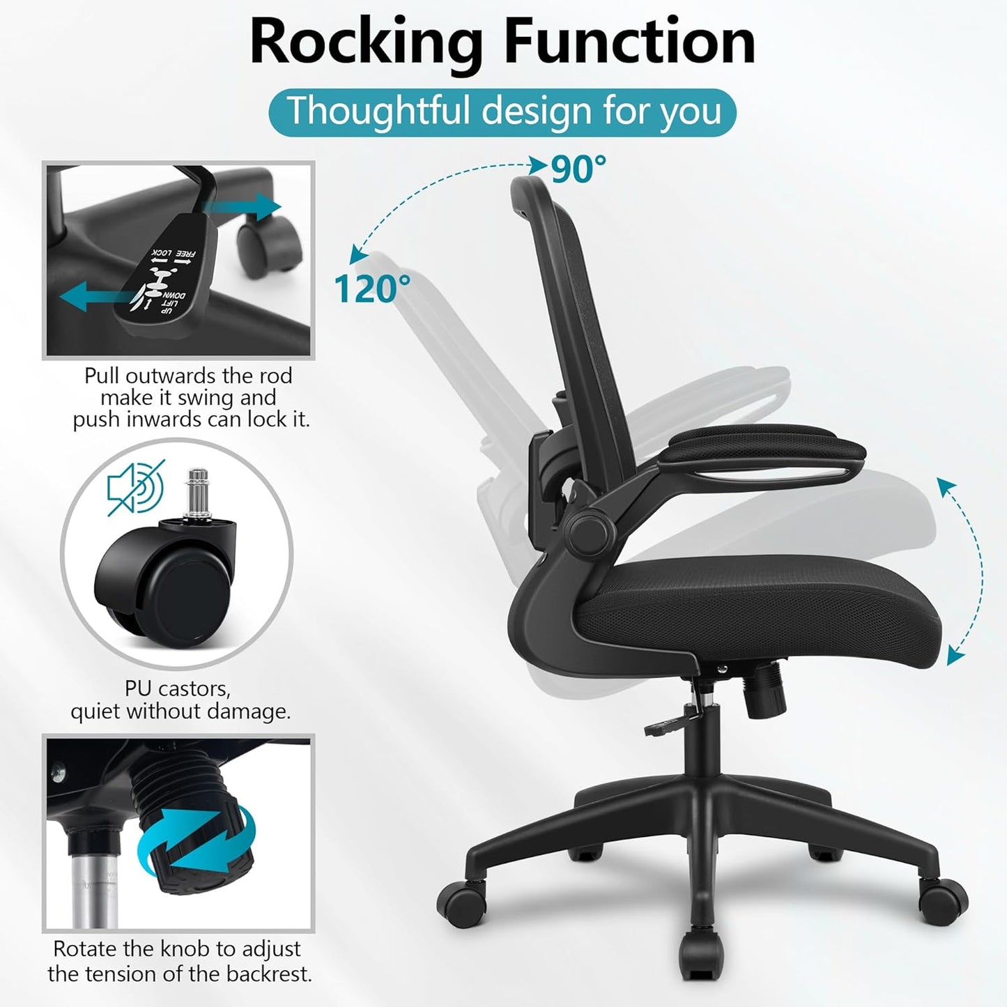 Office Chair, Ergonomic Desk Chair Breathable Mesh Chairs Adjustable High Back Lumbar Support Flip-Up Armrests, Executive Rolling Swivel Comfy Computer Chairs Home Office Black