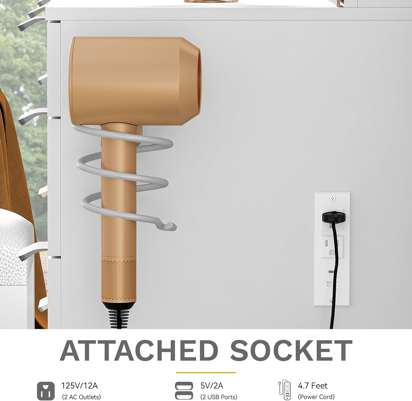 Makeup Vanity with Large Mirror and Lights, 46" Vanity Desk Dressing Table Set with 11 Drawers & Storage Stool, Dressing Table with Power Outlet and Magnifying Glass, Dressing Room, White