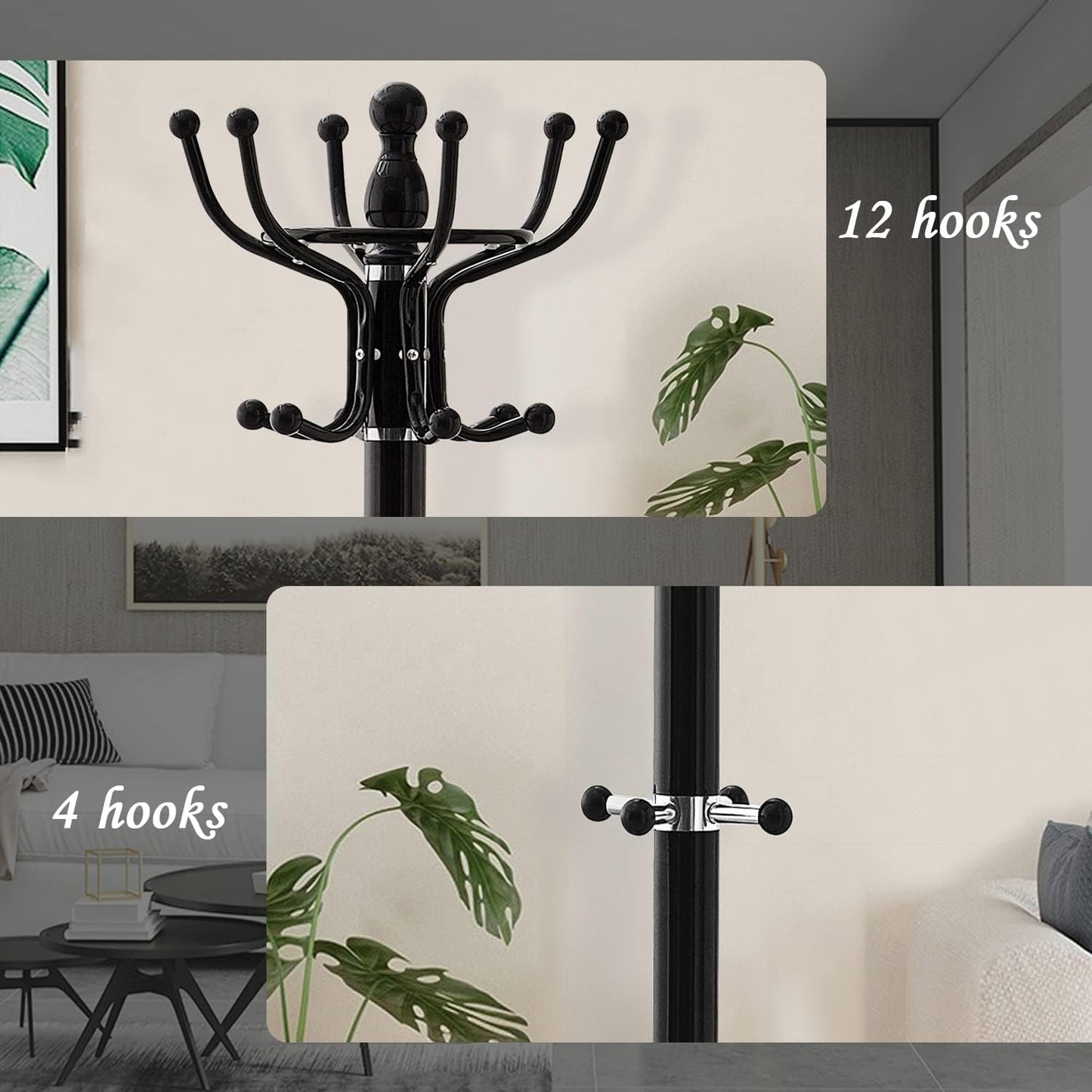 Freestanding Coat Rack with 16 Hooks & Marble Base - Heavy Duty Metal Hall Tree Stand for Entryway, Hats, Coats, Bags Rack- Modern Hanger Organizer for Home, Office, Dorm (16 Hooks -Bronze)