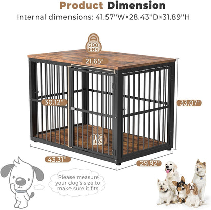 43'' Dog Crate Furniture with 3 Doors, XL Wooden Crate End Table, Heavy Duty Indoor Puppy Cage Kennel for Medium to Large Dogs, Multiple Units Can Be Combined